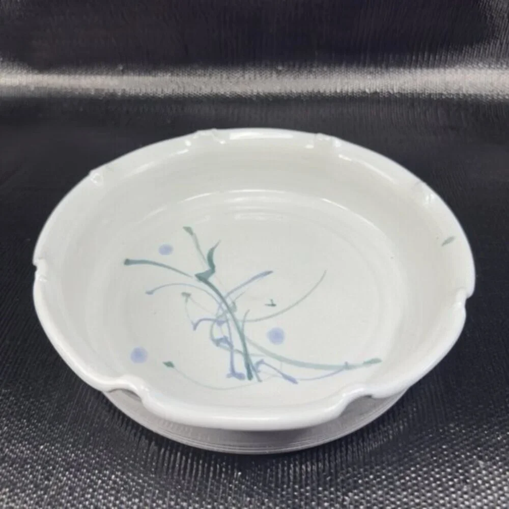 1980s Bev Howell Pottery Ruffled‎ Edges Dish Bowl Plate Artist Signed Floral VTG